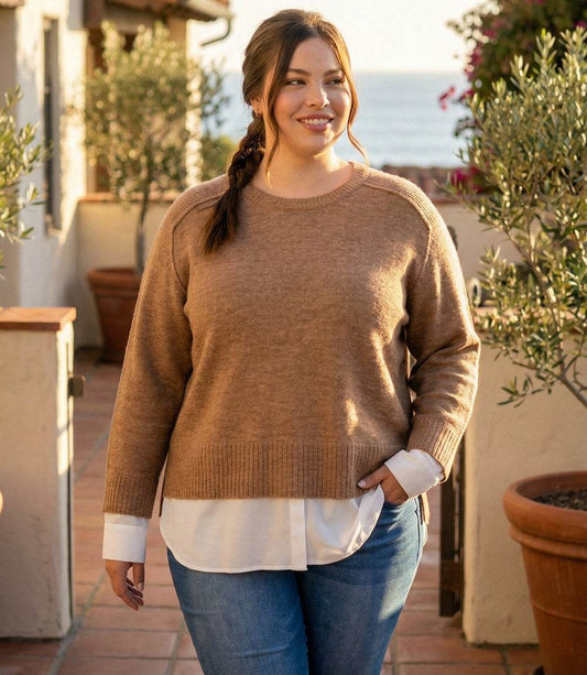 Plus Size Layered Crewneck Sweater