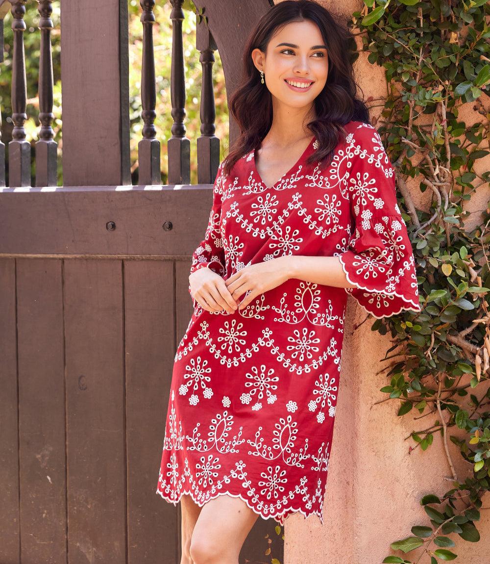 Flare Sleeve Embroidered Dress