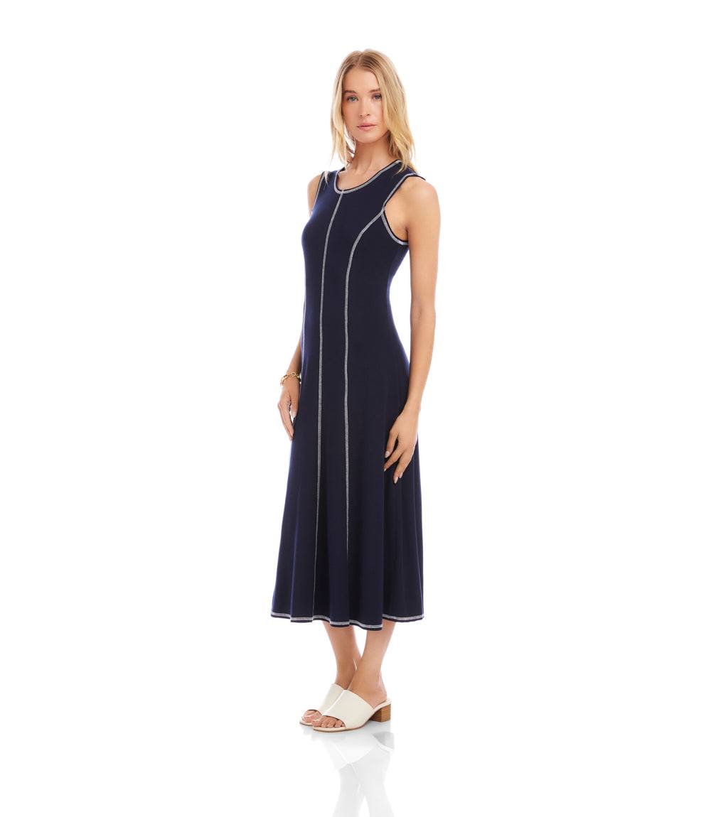 Sleeveless Stitch Detail Midi Dress