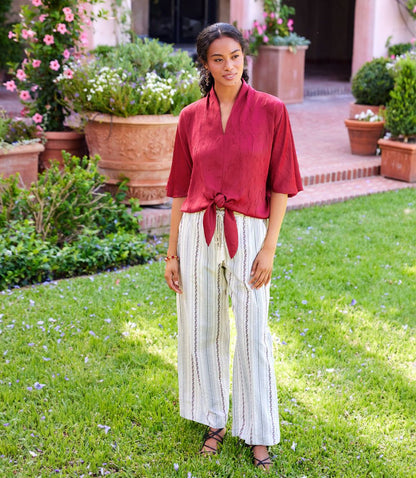 Flare Sleeve Tie-Front Top