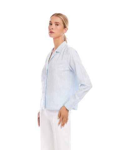 Petite Size Stripe Long Sleeve Embellished Button-Up Shirt