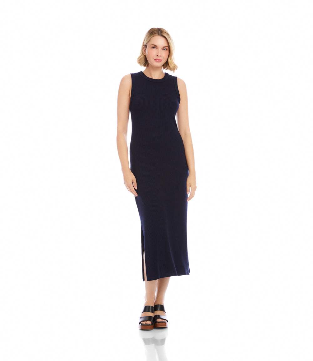 Ribbed Sleeveless Midi Column Dress