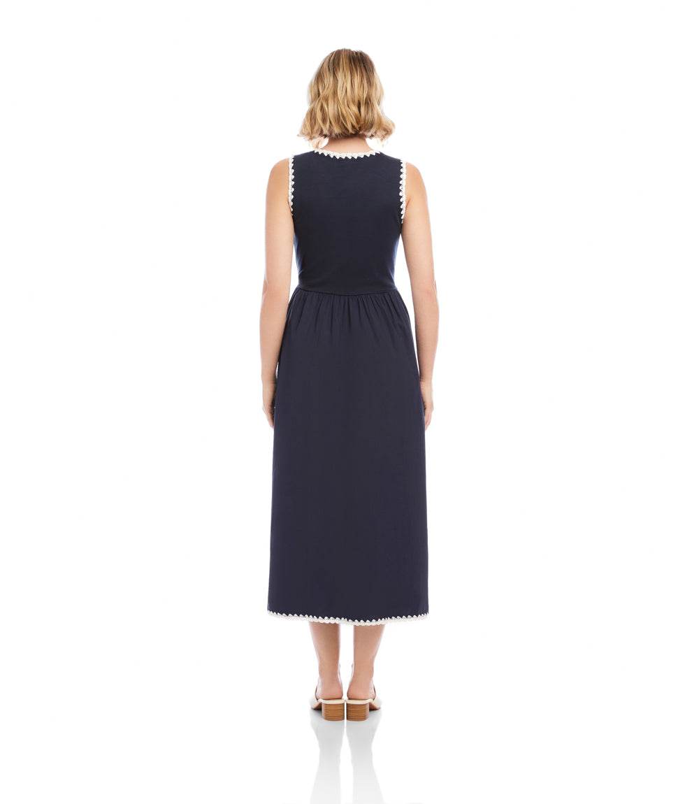 Sleeveless Edge Stitch Contrast Midi Dress