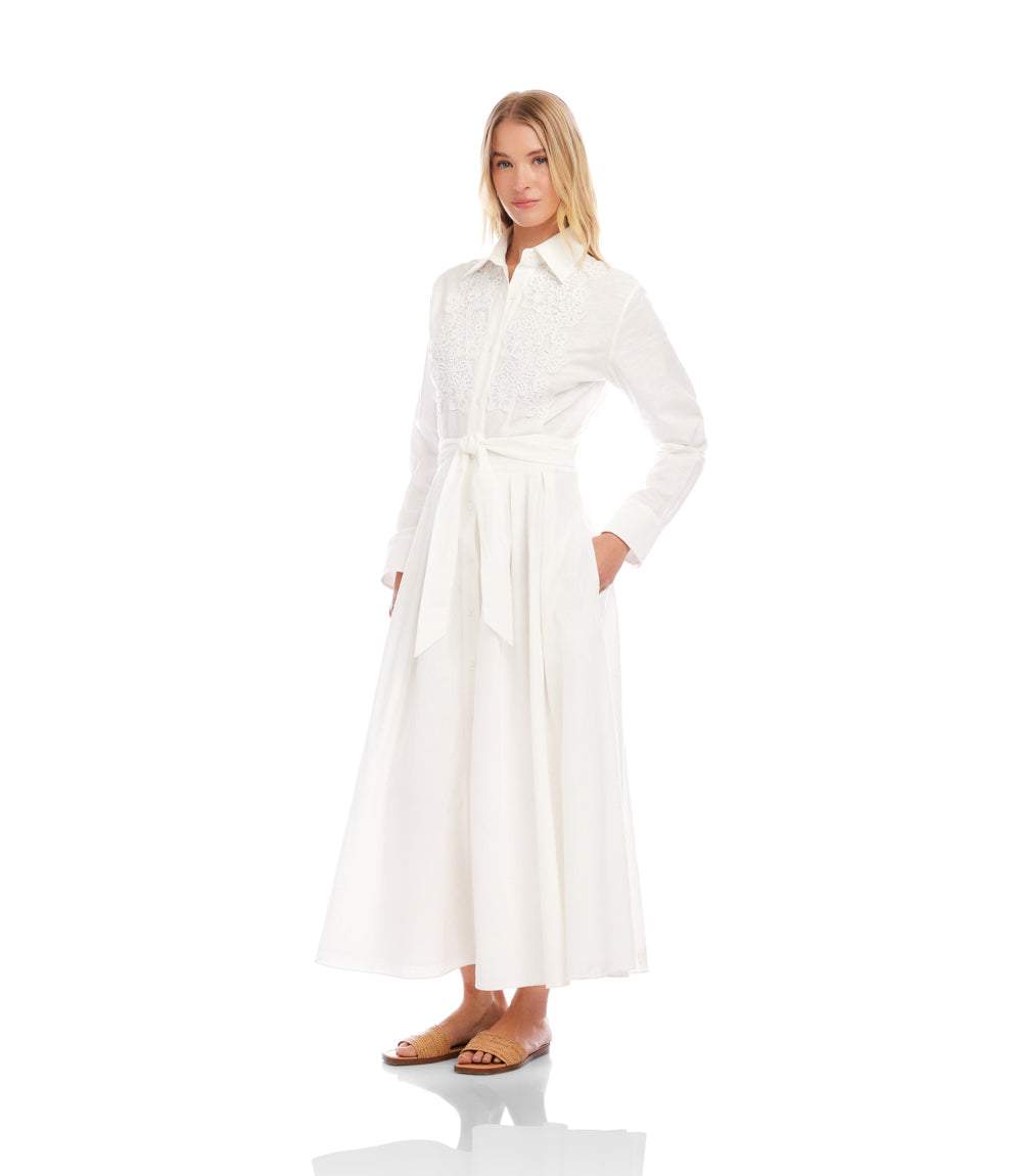 Lace Applique Midi Shirtdress