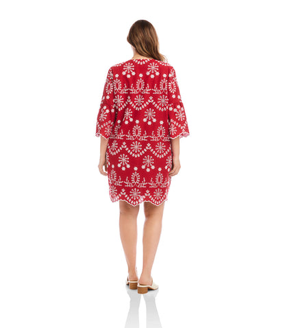 Plus Size Flare Sleeve Embroidered Dress