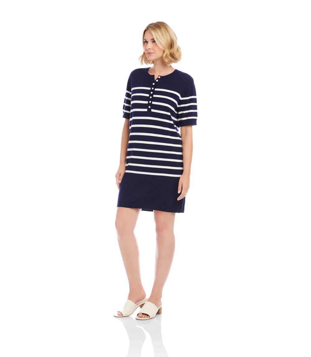 Short Sleeve Henley Sweater Dress