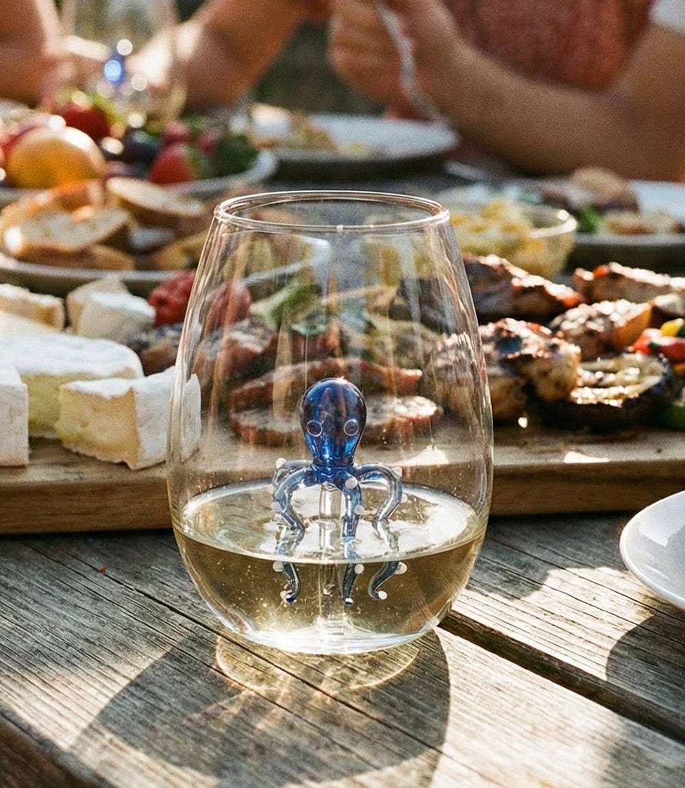 Octopus Stemless Wine Glass