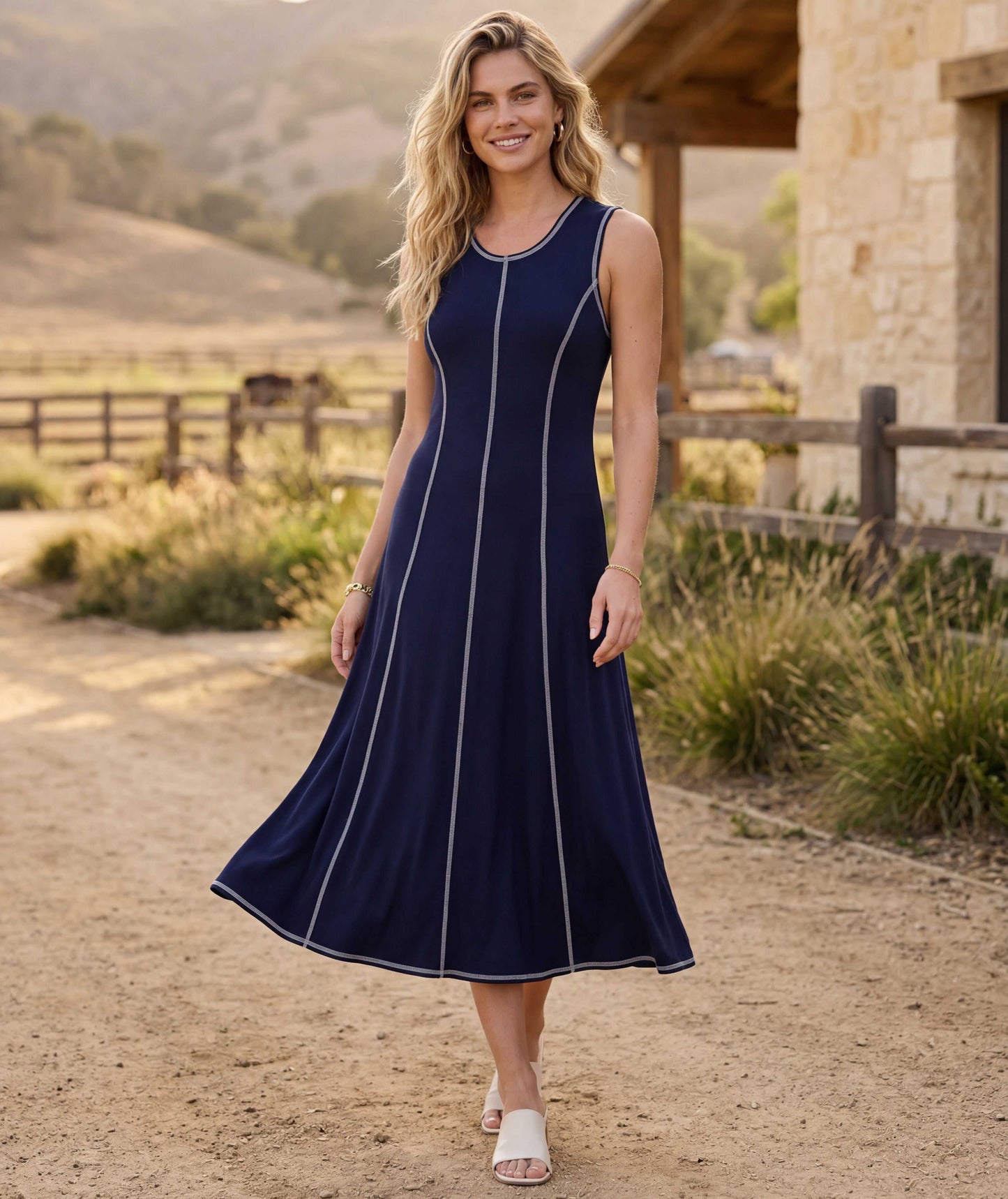 Sleeveless Stitch Detail Midi Dress