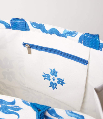 Square Blue Tile Block Print Tote Bag