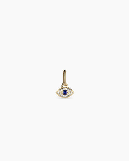14K Diamond and Blue Sapphire Evil Eye Charm