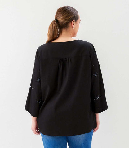 Plus Size Bracelet Sleeve Embellished Asymmetric Top