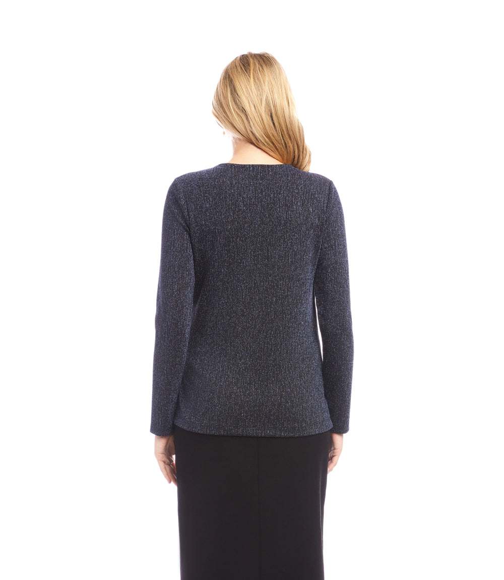 Long Sleeve Metallic Knit Side-Tie Top