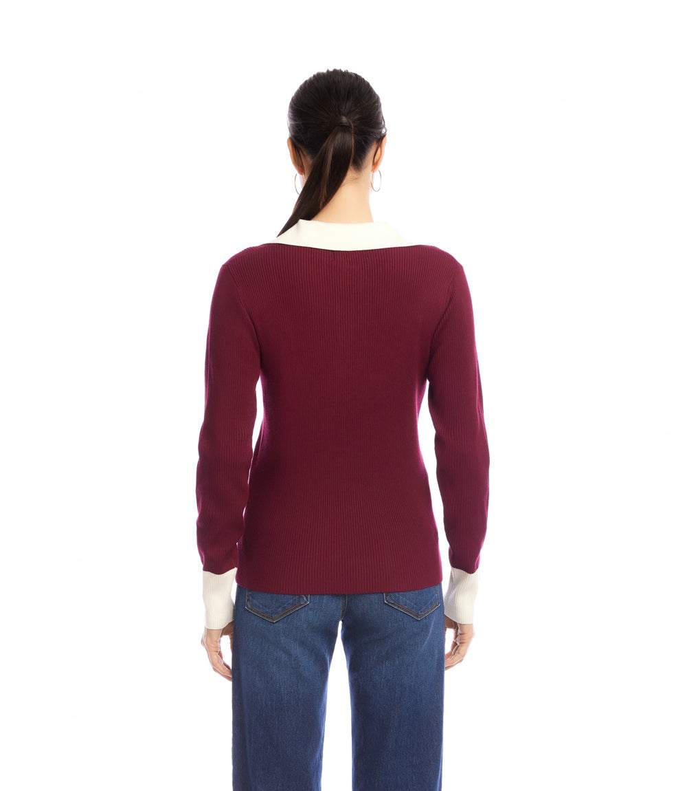 Contrast Ribbed Polo Sweater