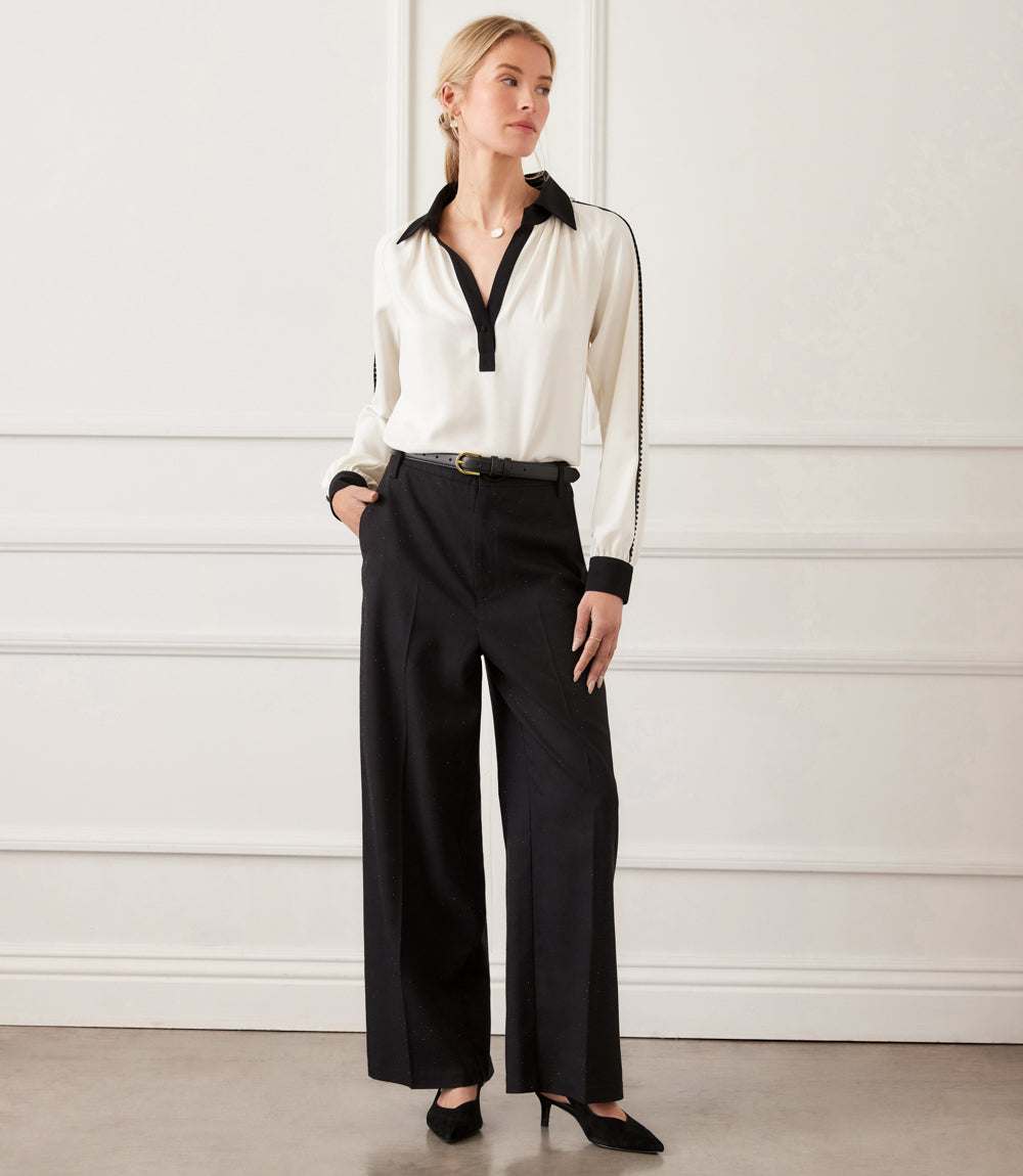 Rhinestone Embellished Wide-Leg Trousers