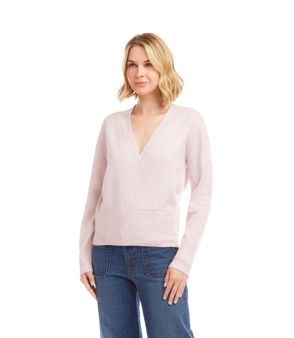 Petite Size Sequin Wrap Sweater