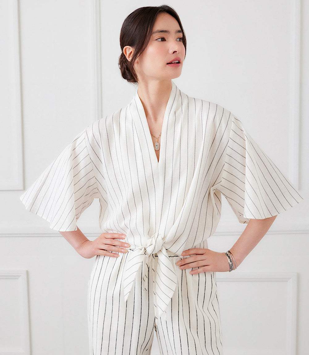 Linen Blend Stripe Drawstring Pants