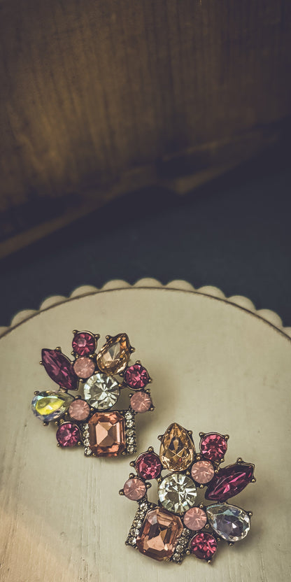 Beautiful Pink Crystal Statement Earrings