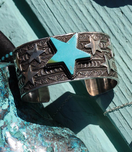Sterling Silver Turquoise Star Cuff Bracelet
