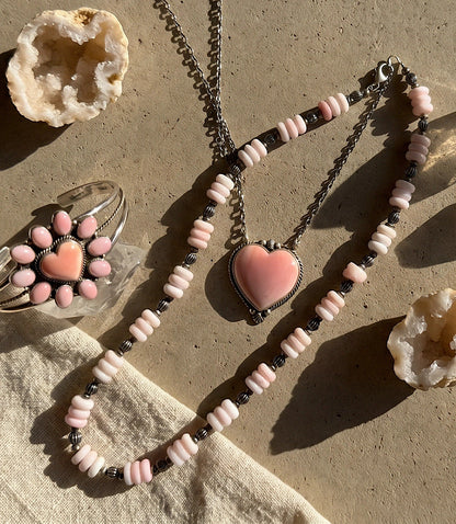 Pink Conch Heart Cuff Bracelet