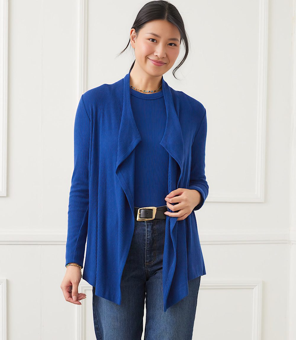 Long Sleeve Ribbed Drape Front Cardigan