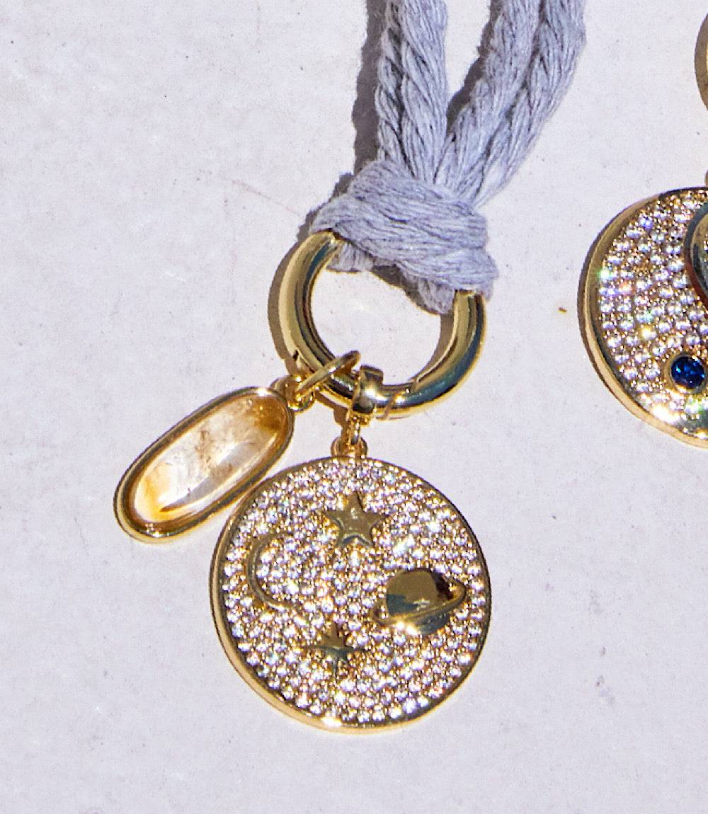 Galaxy Disc And Oval Gemstone Cord Necklace