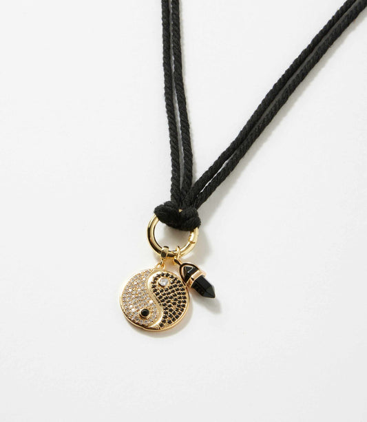 Yin Yang Disc And Gemstone Point Cord Necklace