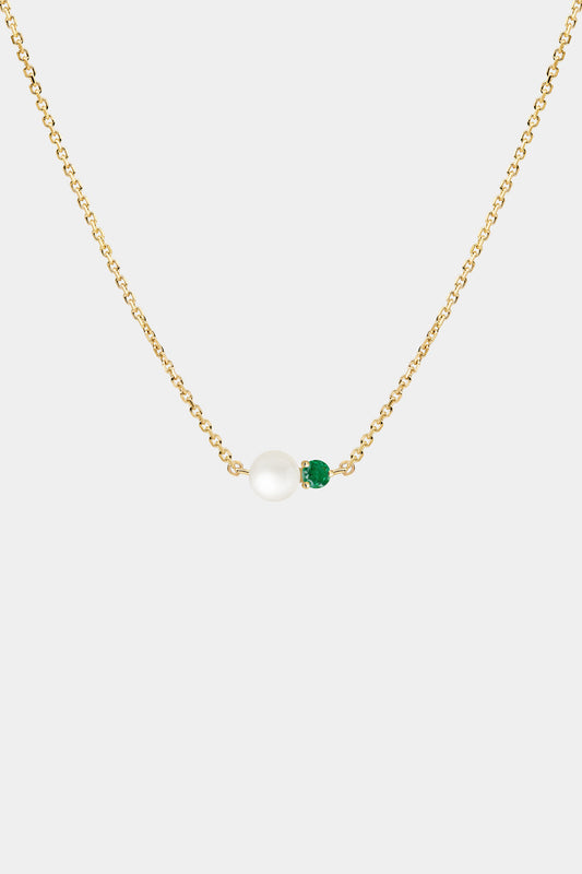 Emerald Pearl Duo Necklace | 9K Yellow Gold