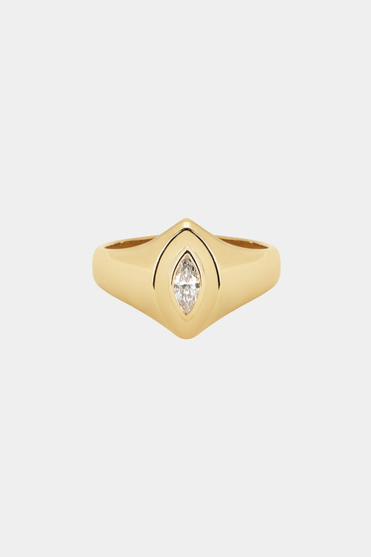 Marquise Diamond Signet Ring | Yellow Gold