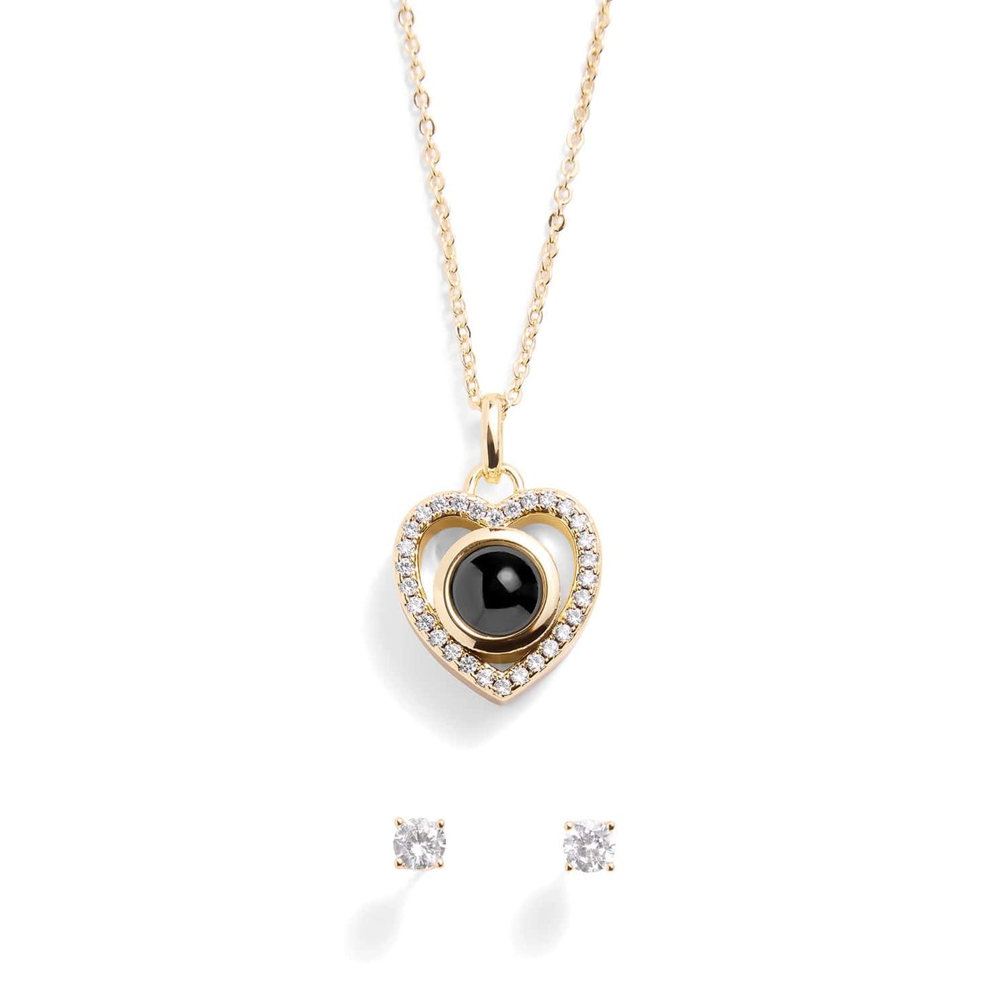 Personalized Pavé Heart Photo Necklace and Earring Gift Set