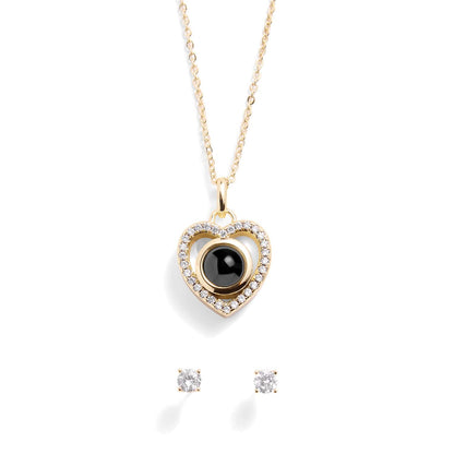 Personalized Pavé Heart Photo Necklace and Earring Gift Set